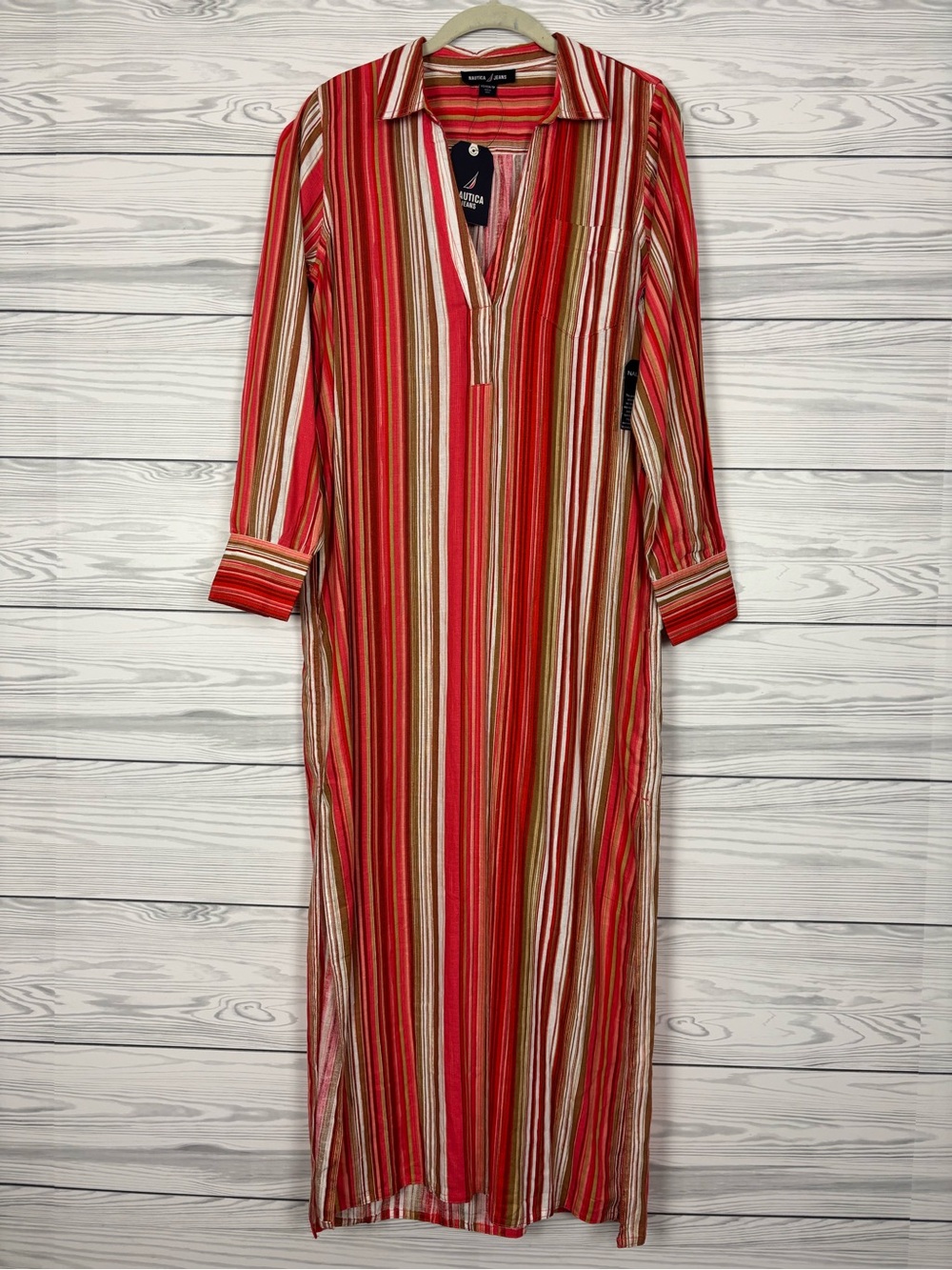 Nautica Jeans stripe linen blend maxi dress size  XS NWT